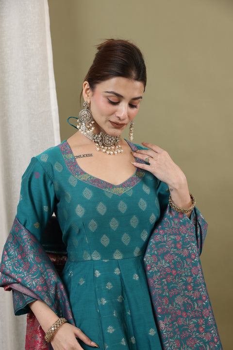 Kidar New Green Silk Sequin Embellished Anarkali Set