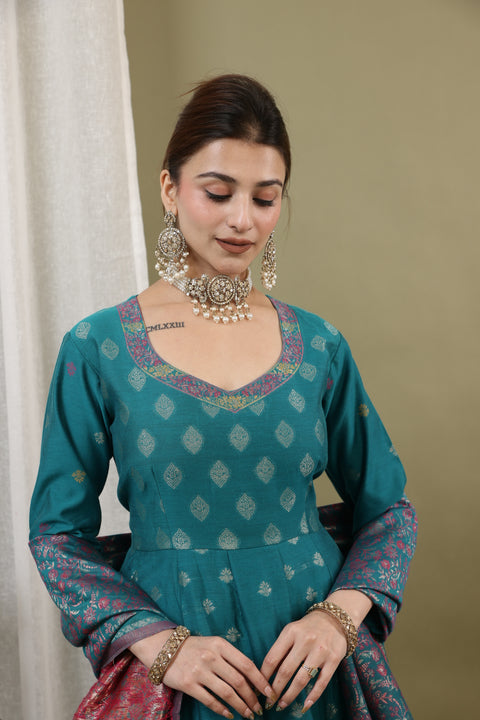 Kidar New Green Silk Sequin Embellished Anarkali Set