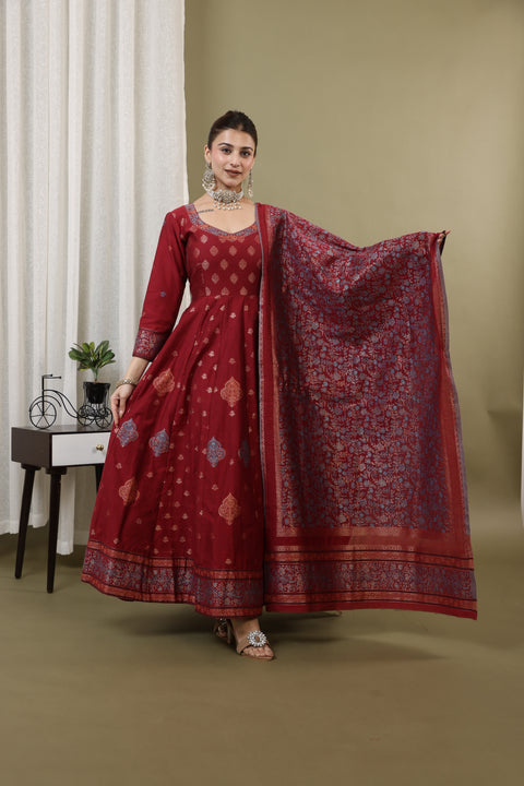 Kidar Mehroon Anarkali Suit Set In Georgette With Thread Work