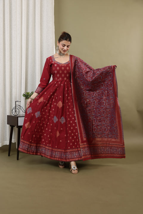 Kidar Mehroon Anarkali Suit Set In Georgette With Thread Work