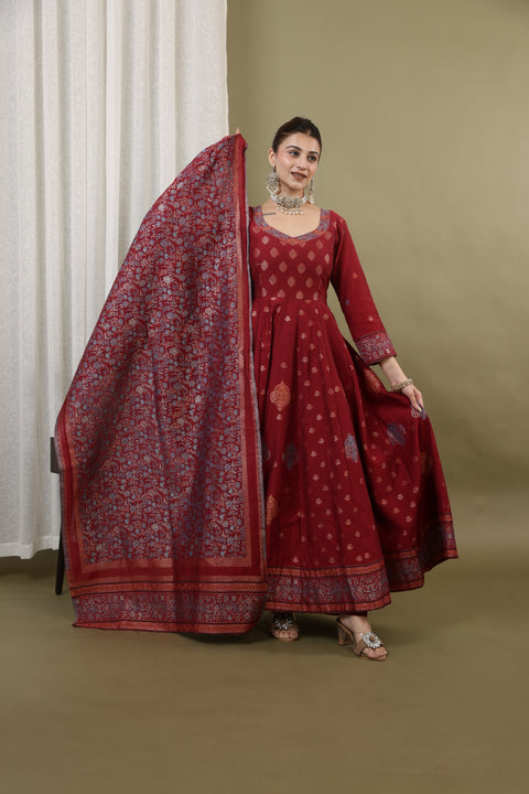 Kidar Mehroon Anarkali Suit Set In Georgette With Thread Work