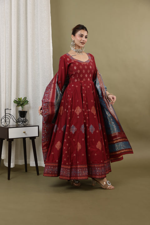 Kidar Mehroon Anarkali Suit Set In Georgette With Thread Work