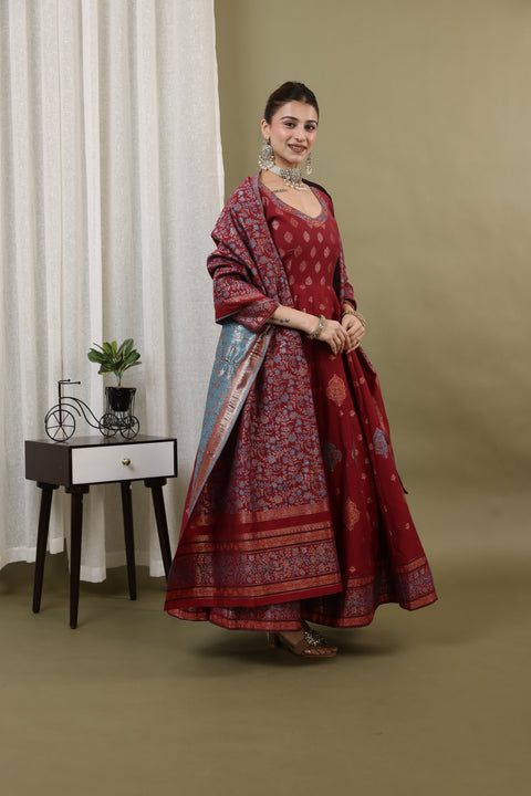 Kidar Mehroon Anarkali Suit Set In Georgette With Thread Work