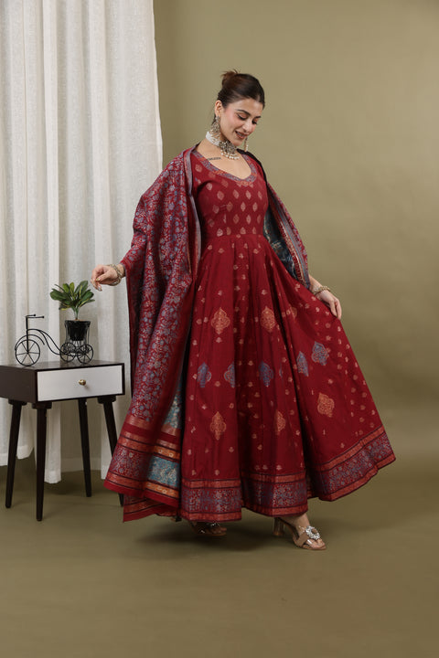 Kidar Mehroon Anarkali Suit Set In Georgette With Thread Work
