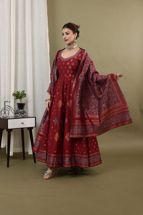 Kidar Mehroon Anarkali Suit Set In Georgette With Thread Work