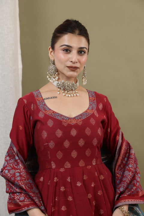 Kidar Mehroon Anarkali Suit Set In Georgette With Thread Work