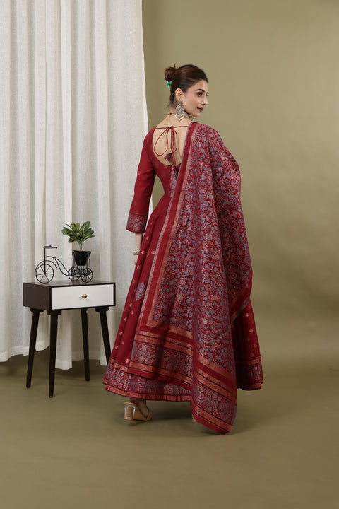 Kidar Mehroon Anarkali Suit Set In Georgette With Thread Work