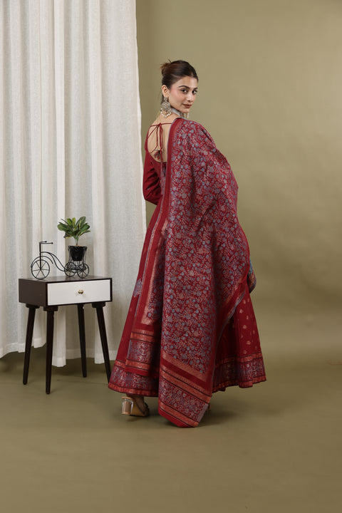 Kidar Mehroon Anarkali Suit Set In Georgette With Thread Work