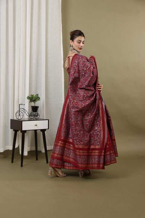 Kidar Mehroon Anarkali Suit Set In Georgette With Thread Work