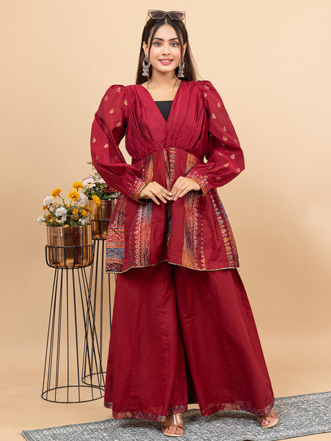 Designer Mehroon Anarkali style with Sharara – Stylish Ethnic Co-Ord Set