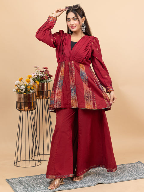 Designer Mehroon Anarkali style with Sharara – Stylish Ethnic Co-Ord Set