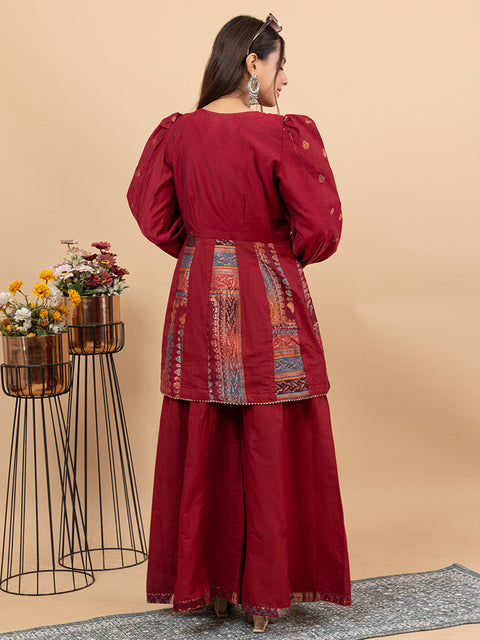 Designer Mehroon Anarkali style with Sharara – Stylish Ethnic Co-Ord Set