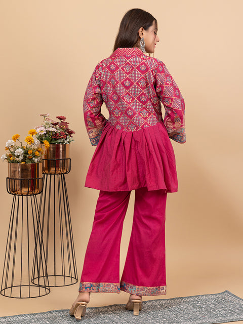 Elegant Magenta Cotton Silk Jacquard Peplum Set by Kidar