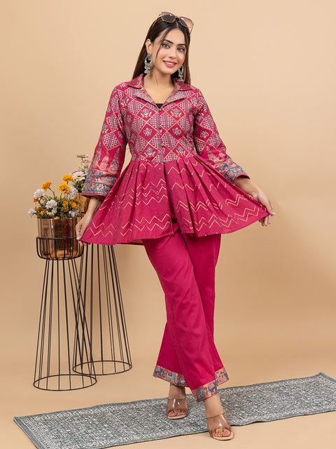 Elegant Magenta Cotton Silk Jacquard Peplum Set by Kidar