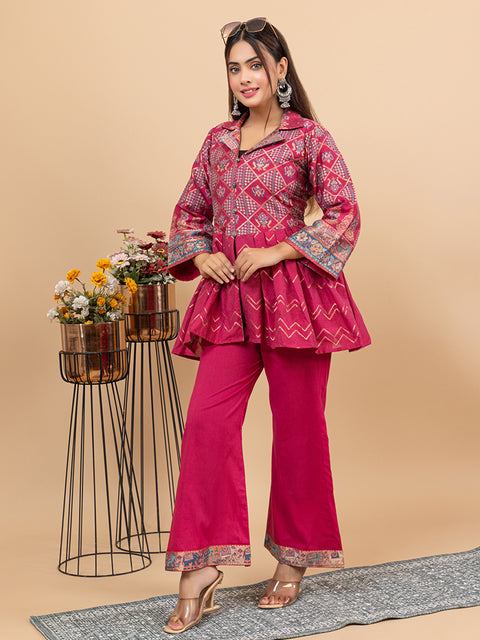 Elegant Magenta Cotton Silk Jacquard Peplum Set by Kidar