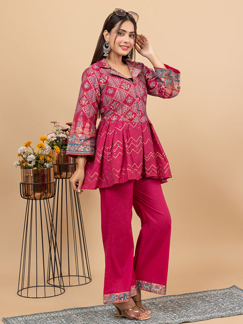 Elegant Magenta Cotton Silk Jacquard Peplum Set by Kidar