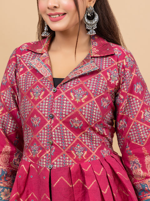 Elegant Magenta Cotton Silk Jacquard Peplum Set by Kidar