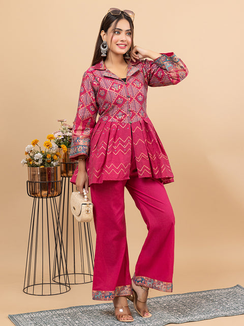 Elegant Magenta Cotton Silk Jacquard Peplum Set by Kidar