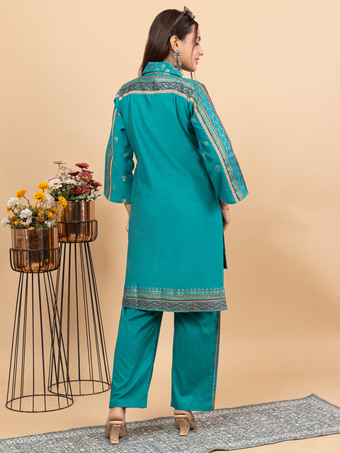 Kidar New Green Flared Co-Ord Set with Detailed Borders