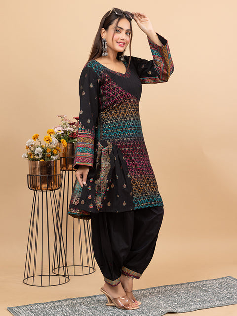 Black Multitone Ethnic Co-Ord Ensemble for Women