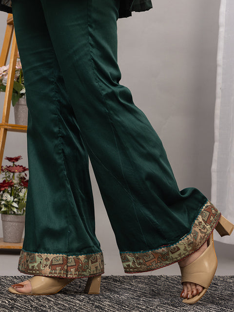 Elegant Bottle Green Cotton Silk Jacquard Peplum Set by Kidar