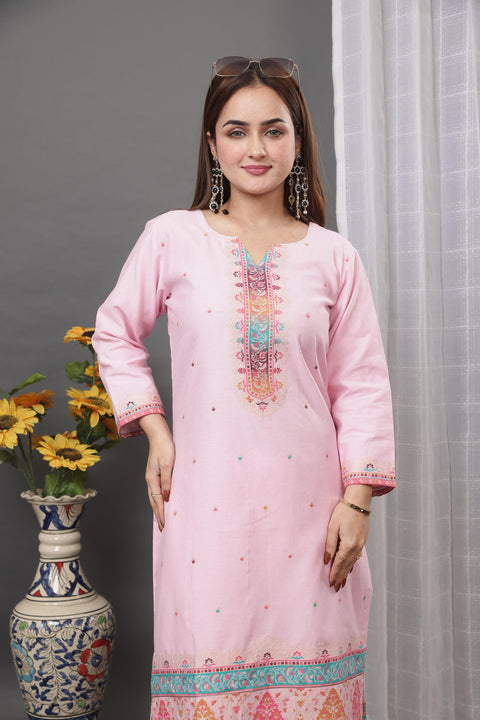 Kidar Pink Cotton Silk Pant Suit with Weave Dupatta