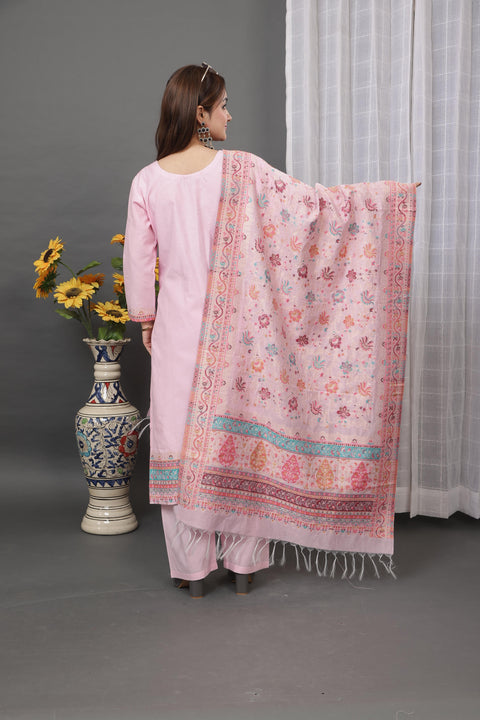 Kidar Pink Cotton Silk Pant Suit with Weave Dupatta