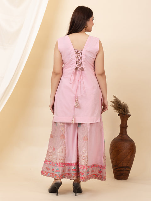 Elegant Pink Cotton Jacquard Co-Ord Set for Women