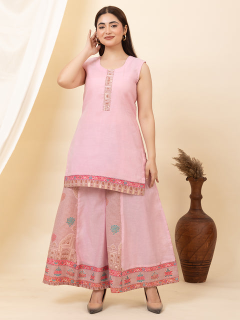 Elegant Pink Cotton Jacquard Co-Ord Set for Women