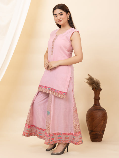 Elegant Pink Cotton Jacquard Co-Ord Set for Women