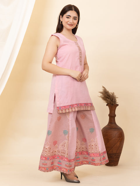 Elegant Pink Cotton Jacquard Co-Ord Set for Women