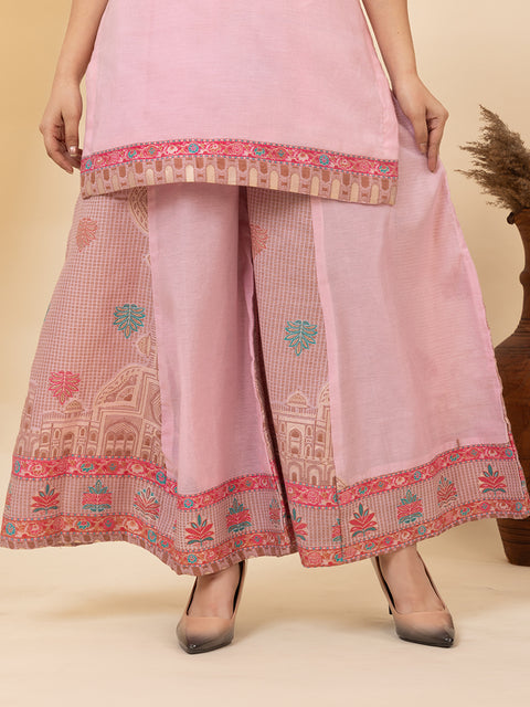 Elegant Pink Cotton Jacquard Co-Ord Set for Women