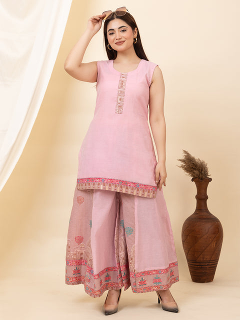 Elegant Pink Cotton Jacquard Co-Ord Set for Women