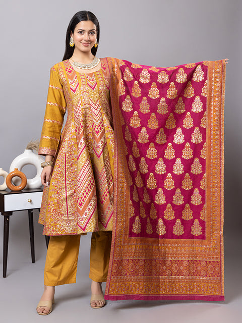 Kidar Multicolor Anarkali Suit Set in Cotton Silk