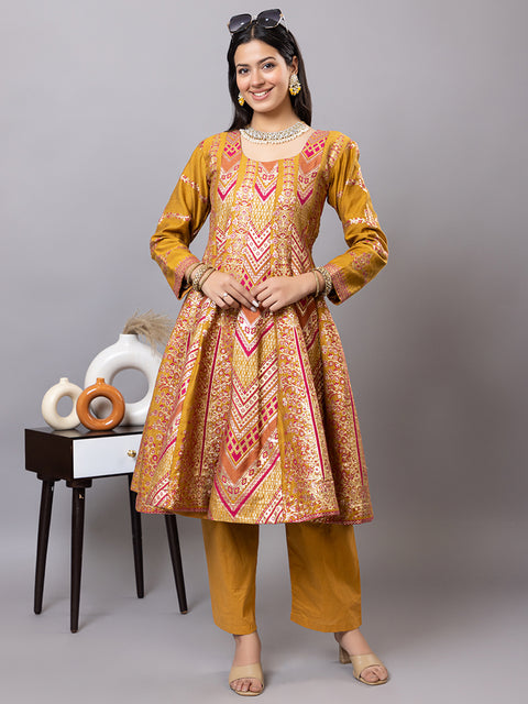 Kidar Multicolor Anarkali Suit Set in Cotton Silk
