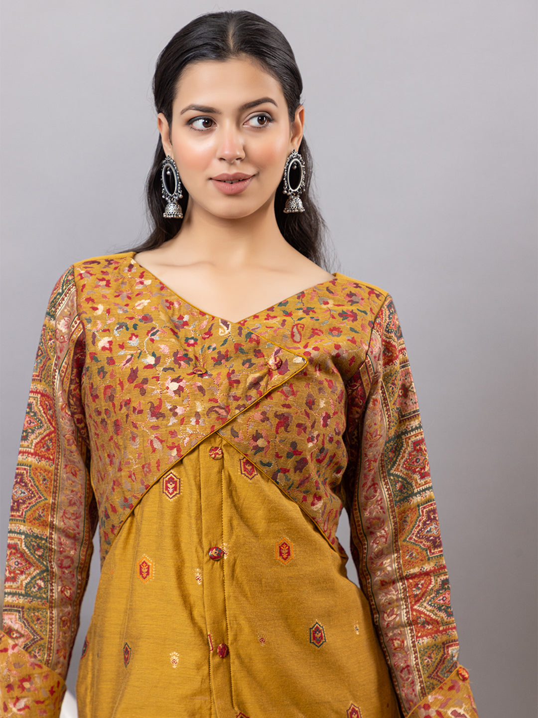 Mustard Yellow Co-Ord Set with Printed Yoke & Salwar