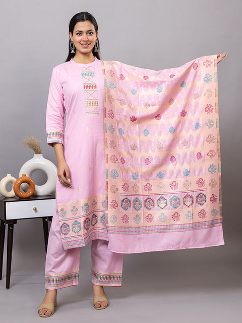 "Intricate Weave Machine Designs: "Elegant Ethnic Wear: Pink Kurta Set for Festive Occasions"