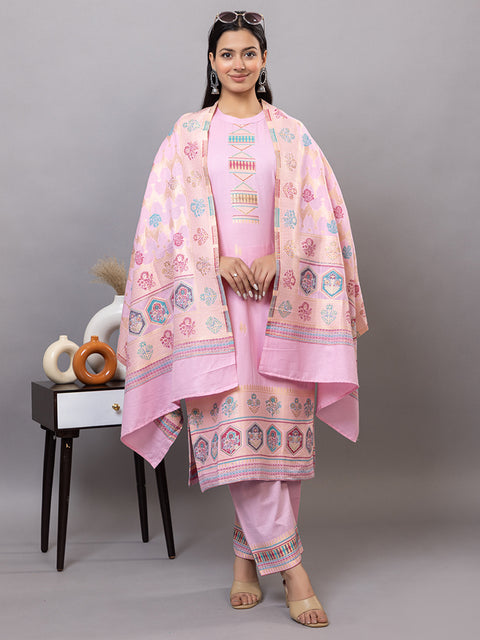 "Intricate Weave Machine Designs: "Elegant Ethnic Wear: Pink Kurta Set for Festive Occasions"