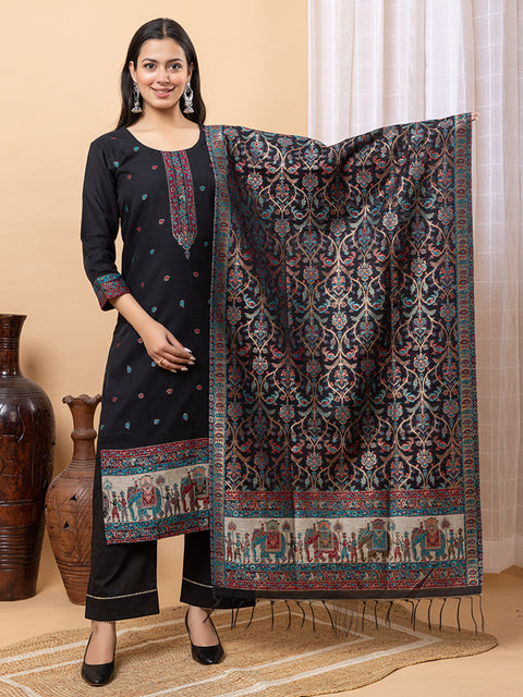 "Elegant Black Ethnic Ensemble with Intricate Embroidery and Festive Dupatta Design"