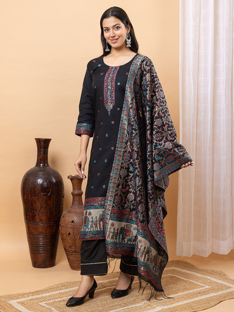"Elegant Black Ethnic Ensemble with Intricate Embroidery and Festive Dupatta Design"