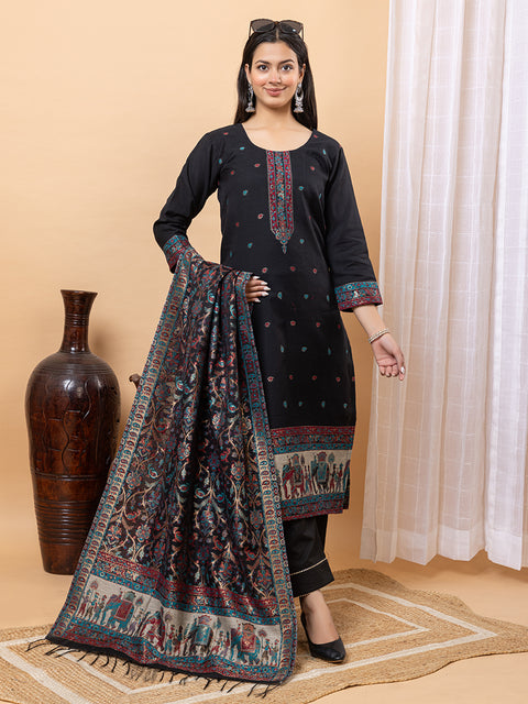 "Elegant Black Ethnic Ensemble with Intricate Embroidery and Festive Dupatta Design"
