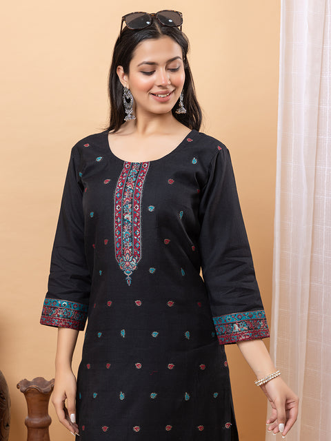 "Elegant Black Ethnic Ensemble with Intricate Embroidery and Festive Dupatta Design"