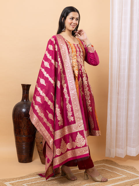Kidar Multicolor Anarkali Suit Set in Cotton Silk