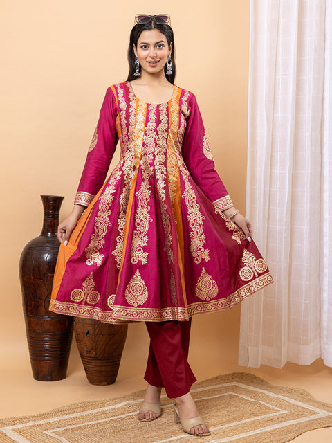 Kidar Multicolor Anarkali Suit Set in Cotton Silk