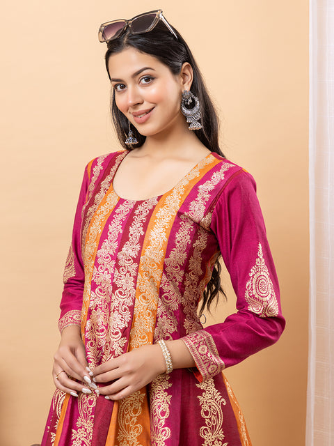 Kidar Multicolor Anarkali Suit Set in Cotton Silk