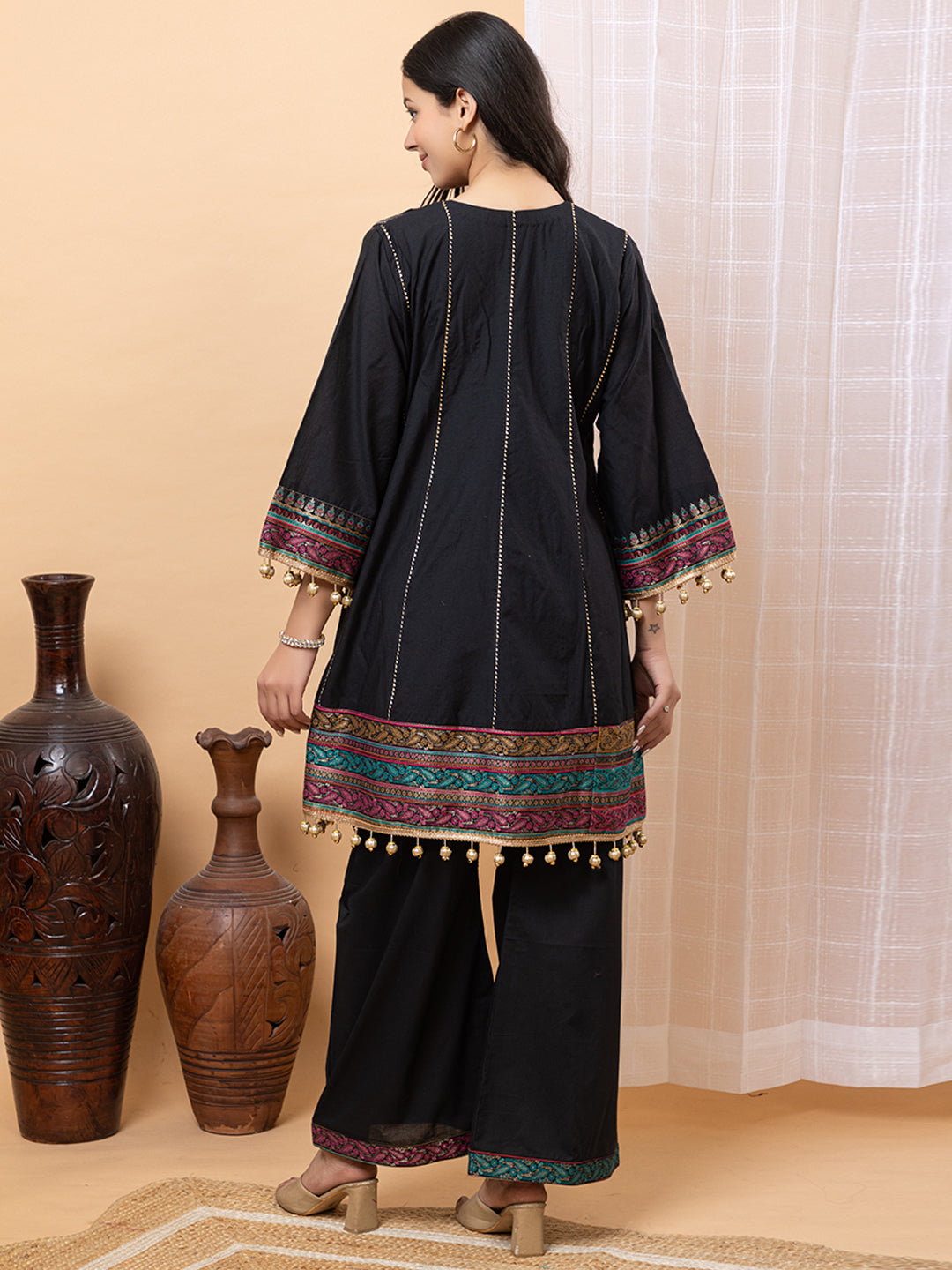 Elegant Black Cotton Silk Co-Ord Set by Kidar