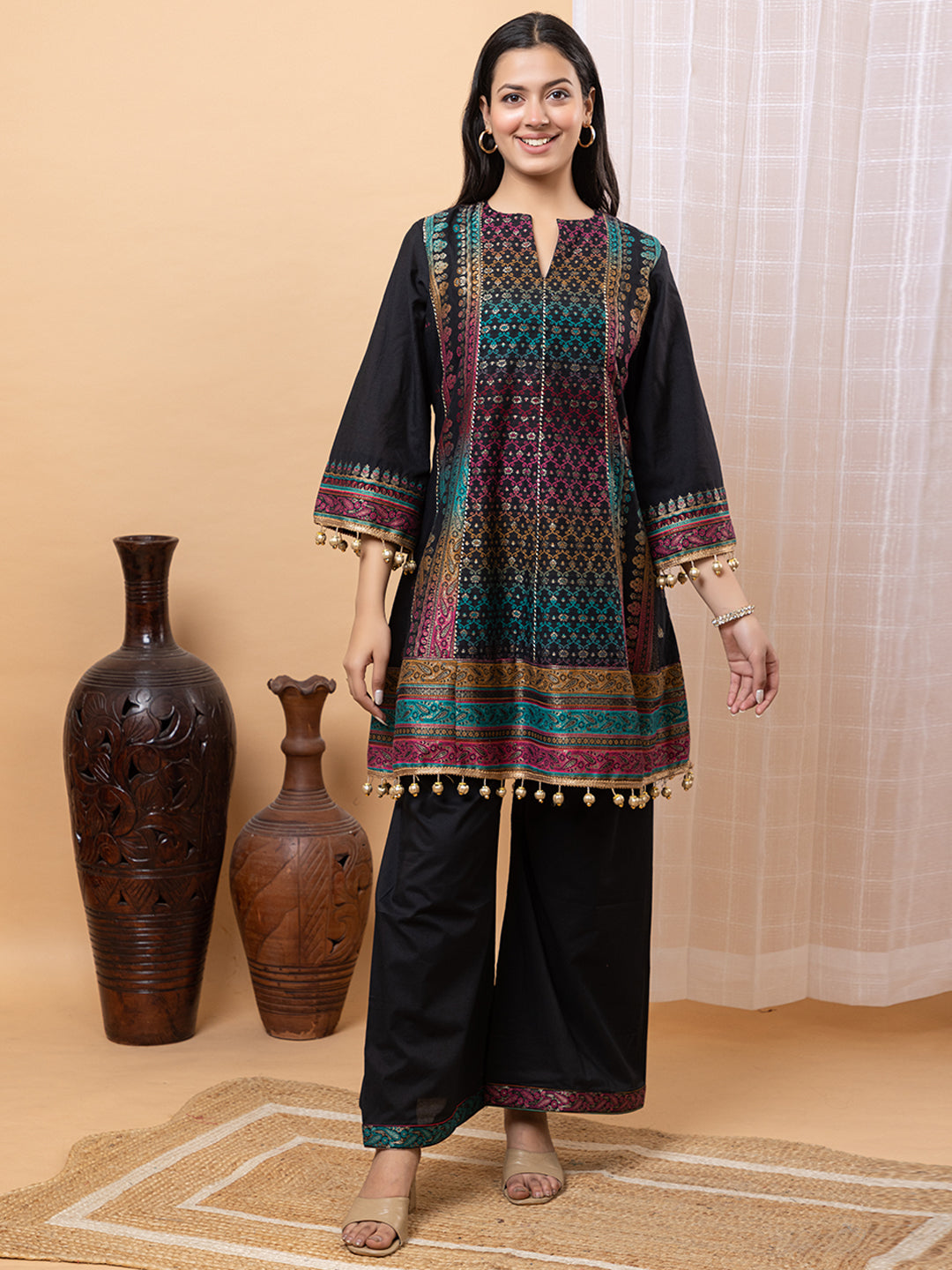 Elegant Black Cotton Silk Co-Ord Set by Kidar