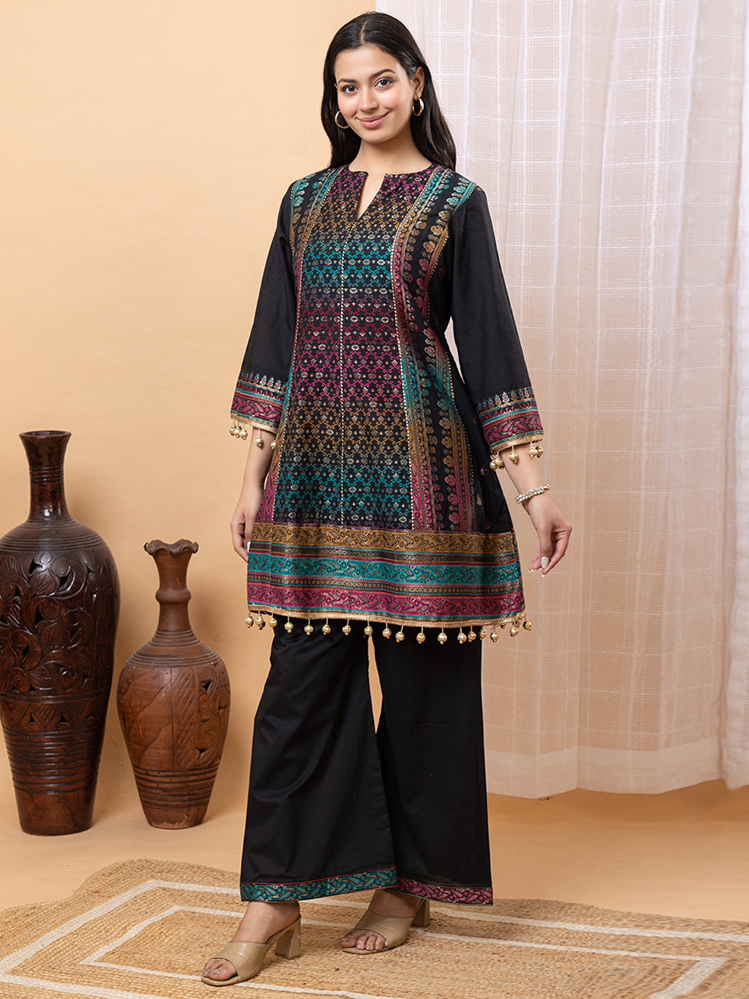 Elegant Black Cotton Silk Co-Ord Set by Kidar