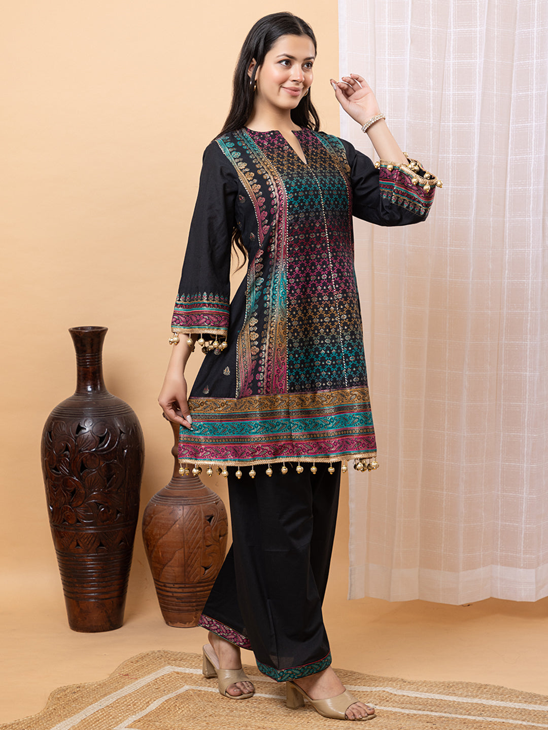 Elegant Black Cotton Silk Co-Ord Set by Kidar