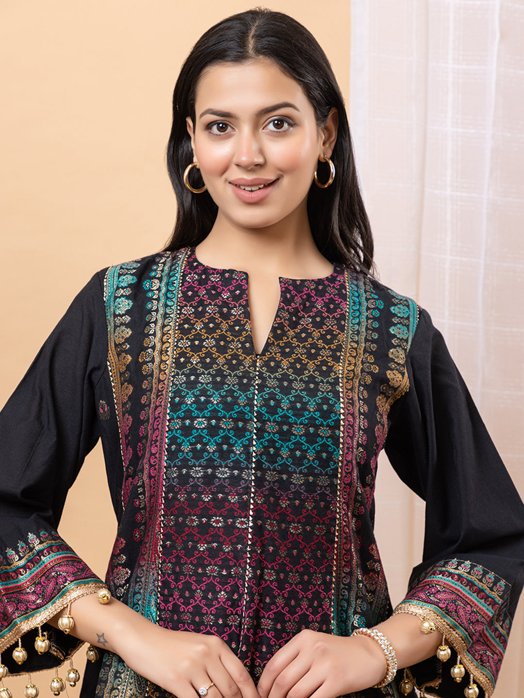 Elegant Black Cotton Silk Co-Ord Set by Kidar